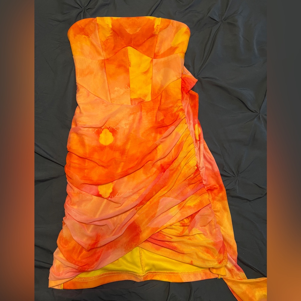 Orange and yellow tie dye ruffle dress